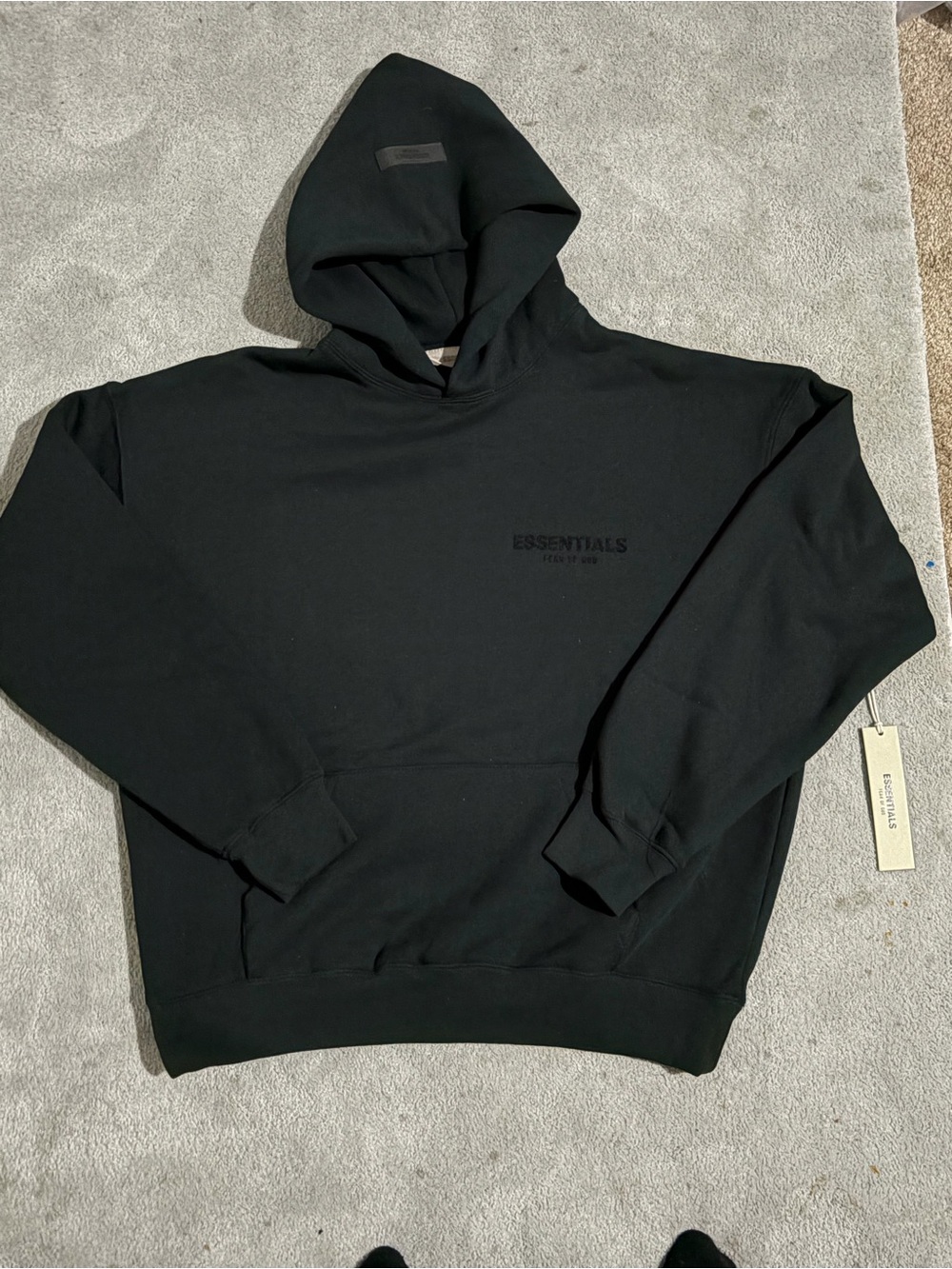 Essentials Black Pullover Hoodie with Subtle Logo
